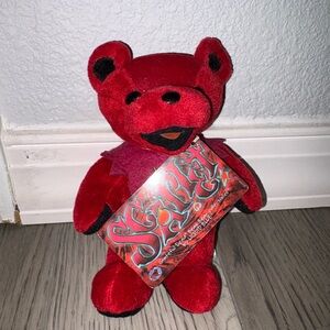 Liquid Blue Red Plush Bear with Black Accents